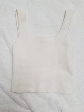 Reformation Julia Organic Cotton Cream Ribbed Square Tank